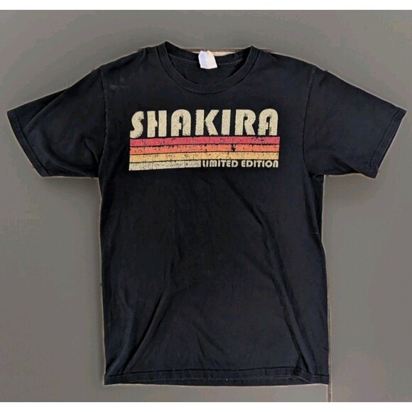 Shakira Limited Edition Graphic T-Shirt Black Small Retro Stripes Fan Tee - Picture 1 of 8